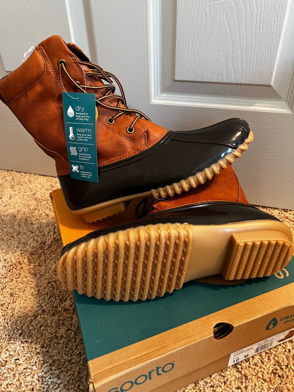 Sporto Two-Tone Rust and Black Waterproof Lace-Up Winter Boots